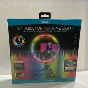 Bower 10” Tabletop RGB Ring Light W/ Tabletop Ballhead Tripod plus Phone Holder.